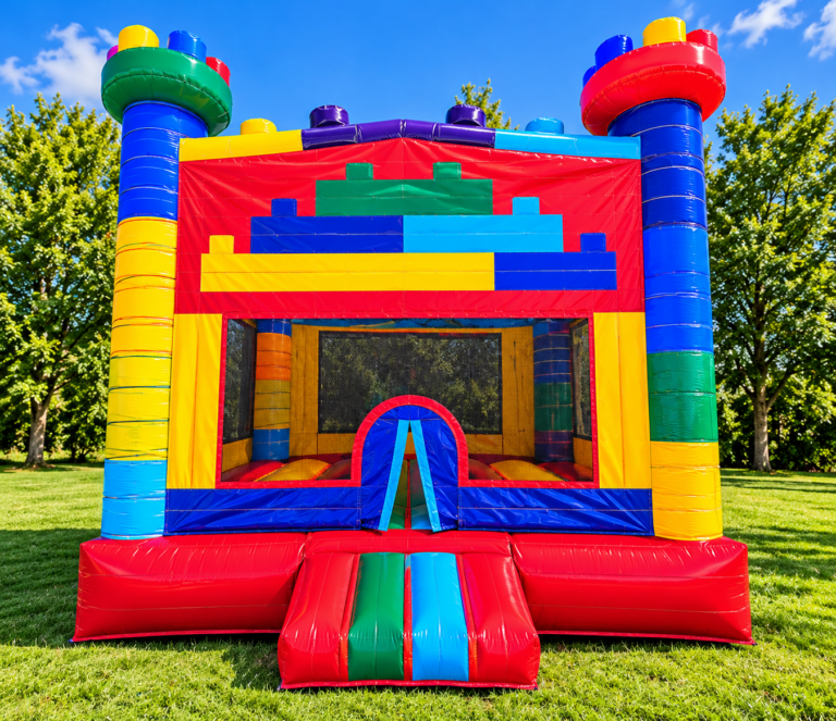 Colorful Lego-style bounce house rentals in Yakima, WA by VJ Jumpers